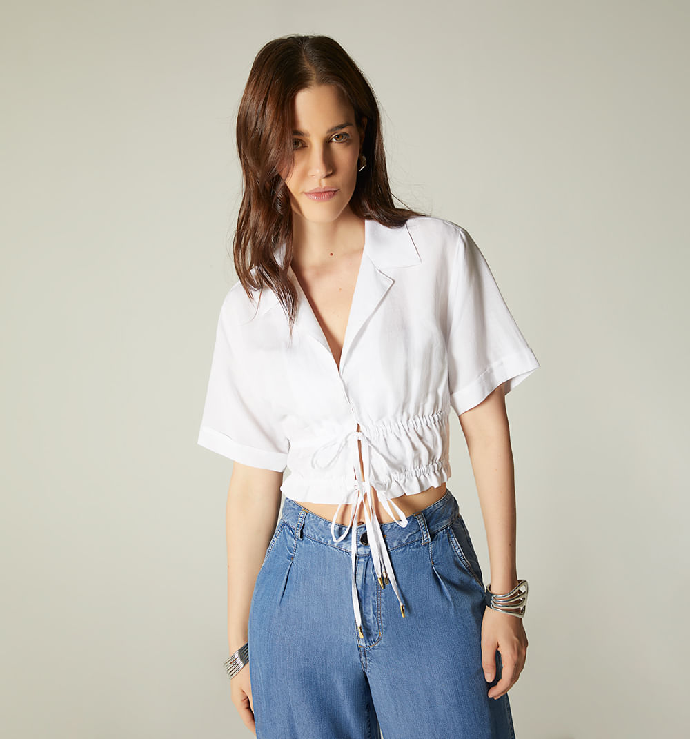 Blusa Manga Corta Con Tiras De Amarrar