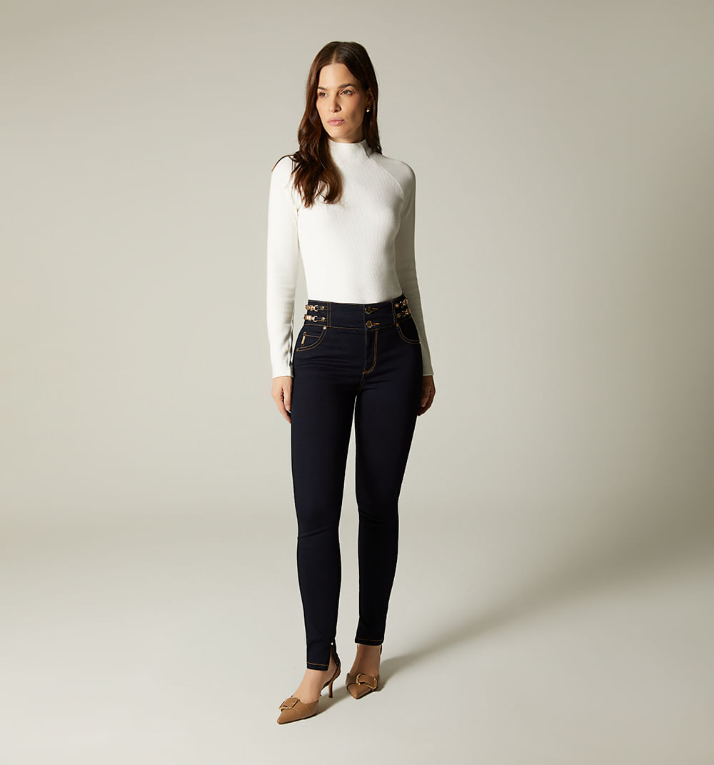 Jean Ultraslim Tiro Alto Con Elastico Y