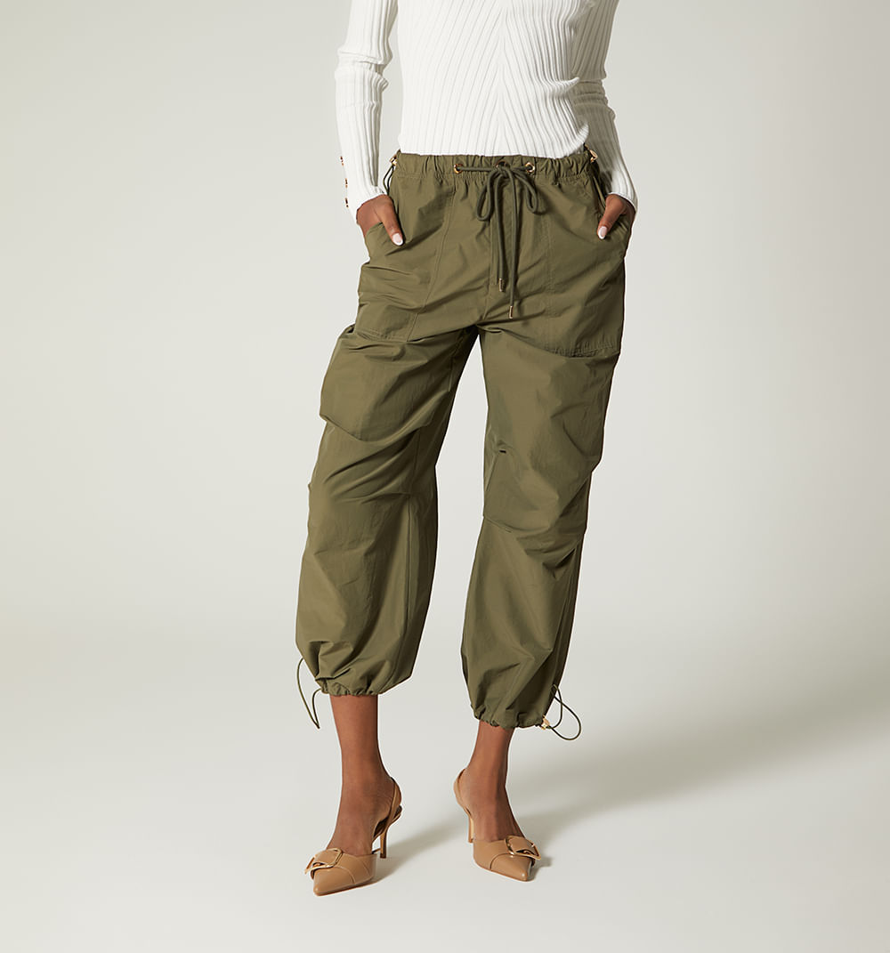 Pantalon Tiro Alto Con Elasticos