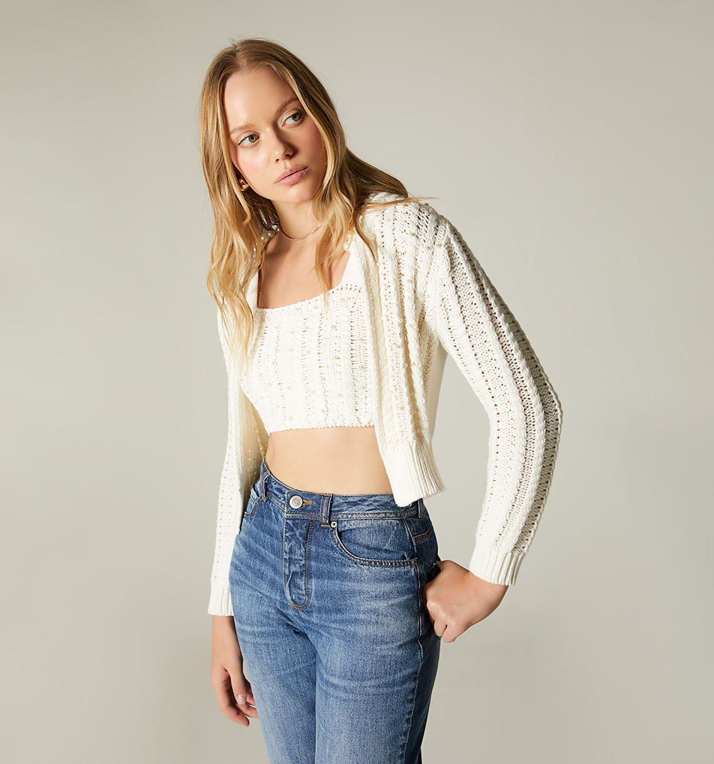 Cardigan Tejido Con Perlas