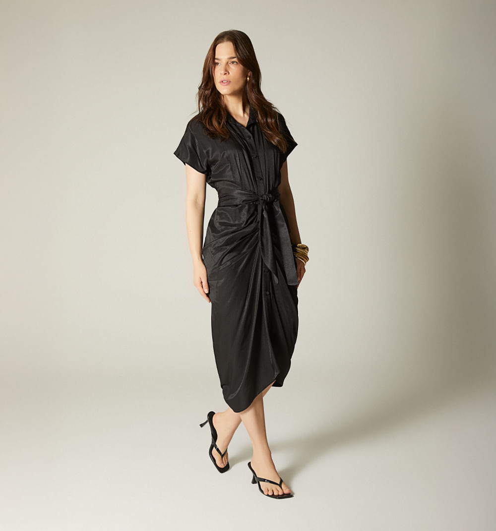 Vestido Largo Manga Japonesa Frente Drap