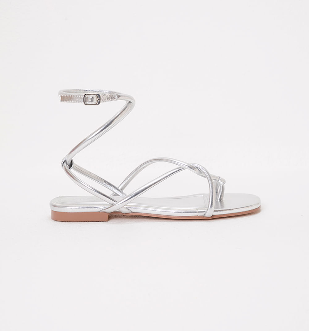 Sandalia Plana Tres Puntadas Metalizada