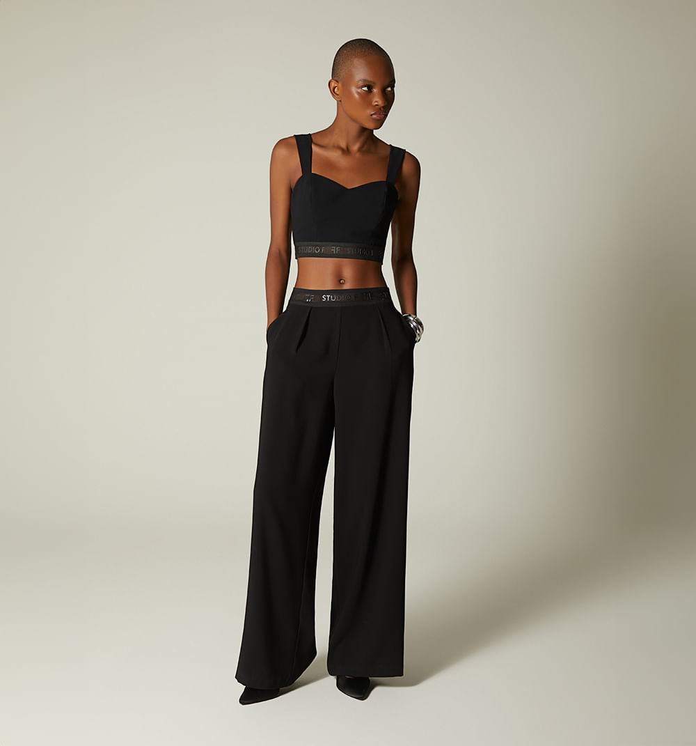 Pantalon Bota Ancha Con Elastico En Cint