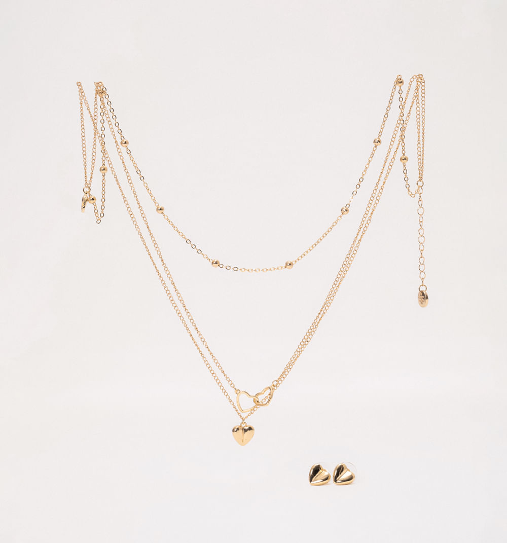 Collar Y Aretes Corazones Baño Oro Set X