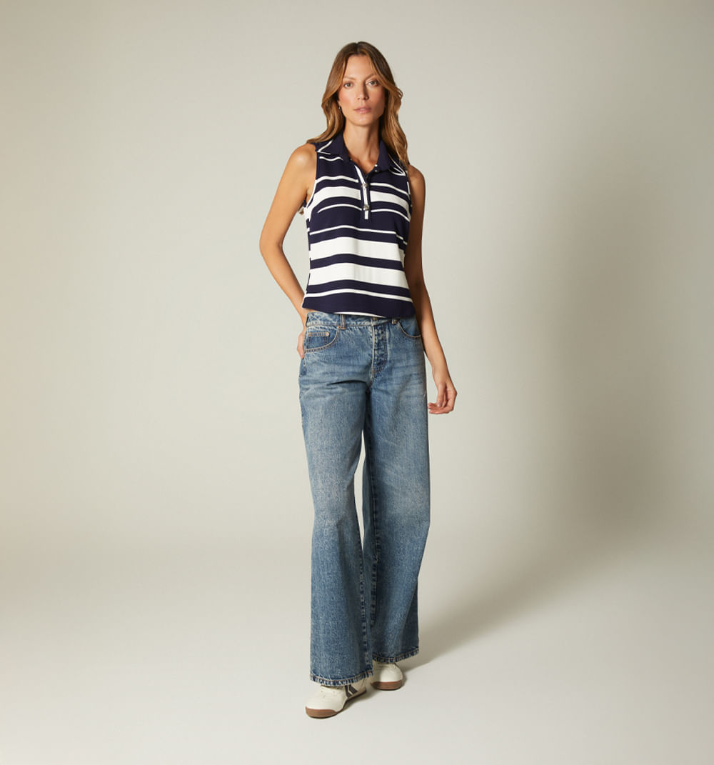 Top Nautico Con Cuello Tipo Polo