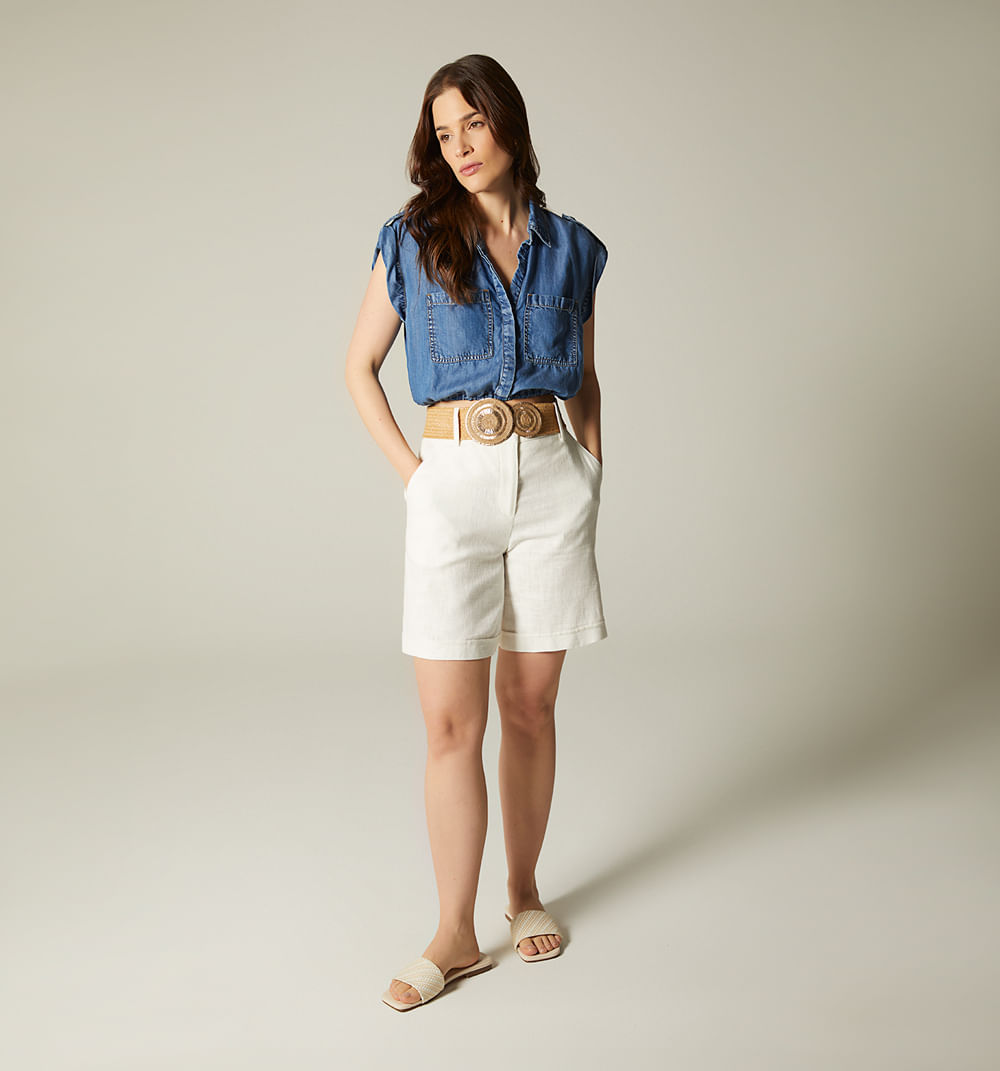 Short Tipo Bermuda Tiro Alto Con Correa