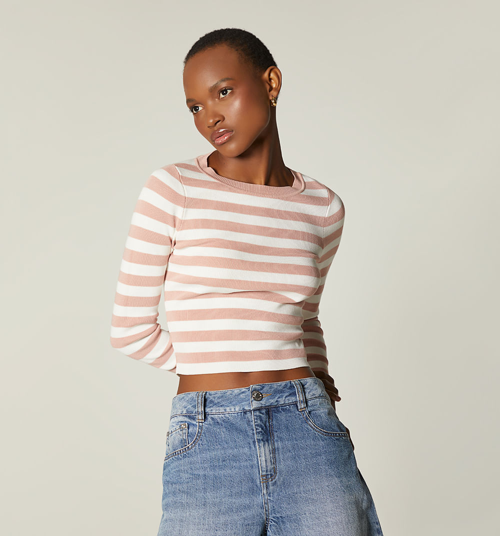 Blusa Manga Larga Tejida En Rayas