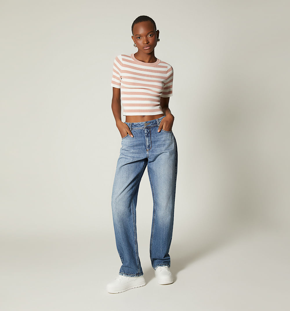 Blusa Manga Corta Tejida En Rayas
