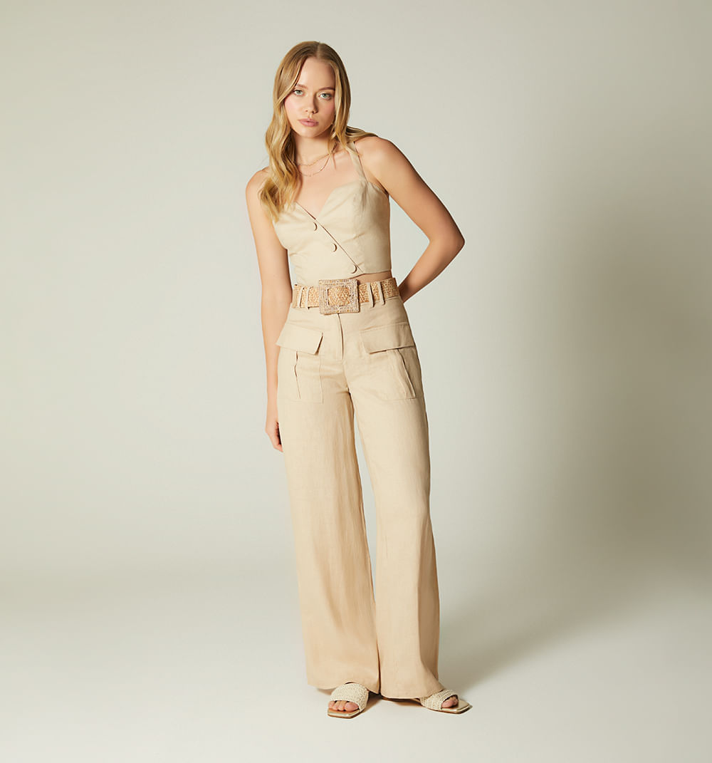 Pantalon Palazo Tiro Alto Bolsillo Con T