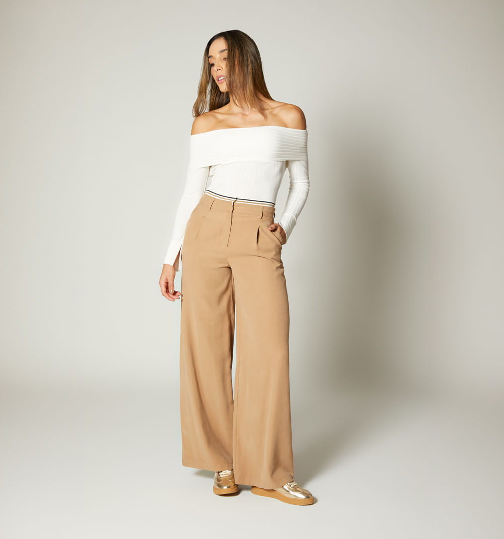 Pantalon Palazzo Tiro Super Alto Con Det