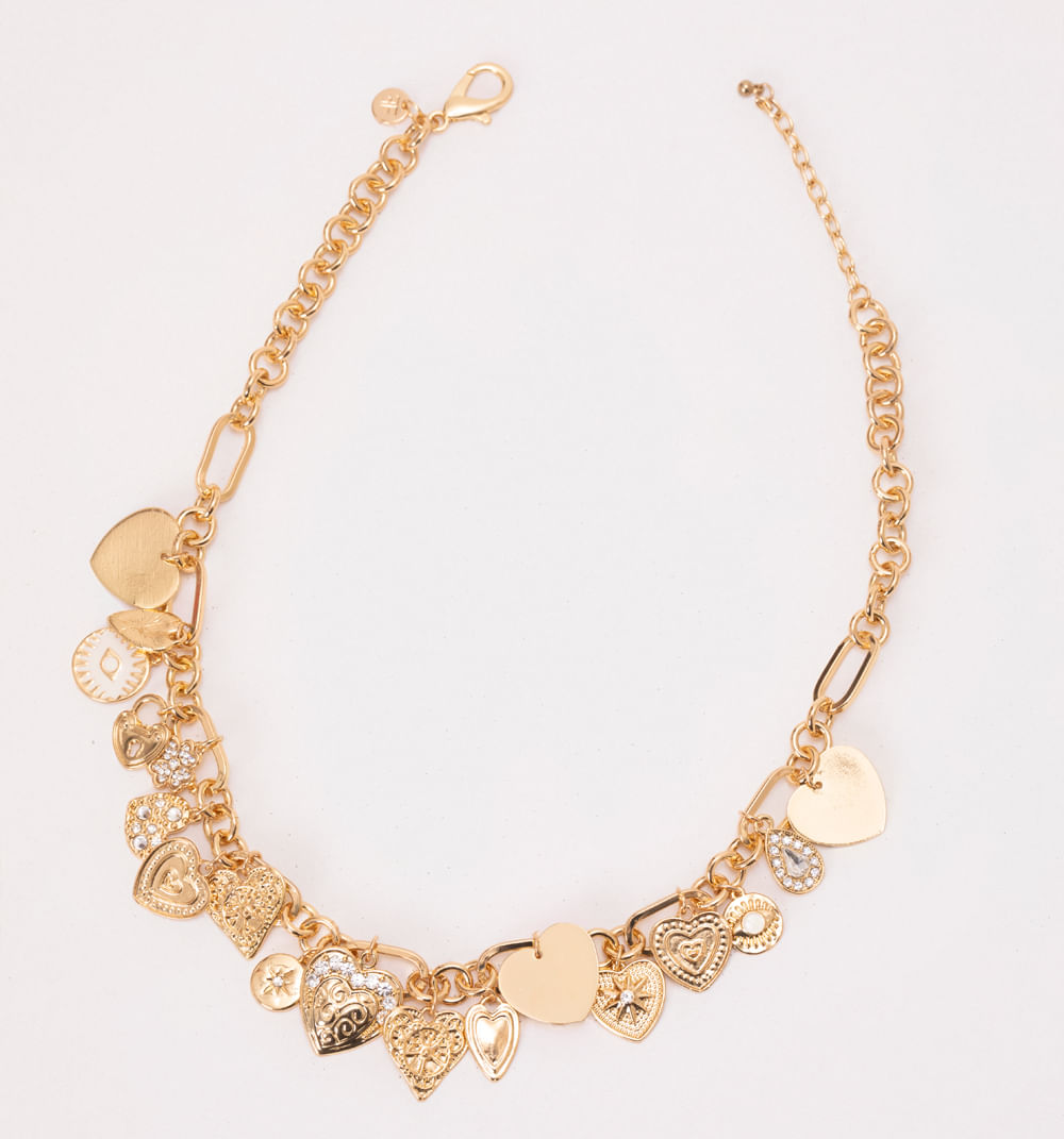 Collar Cadena Y Dijes Corazones