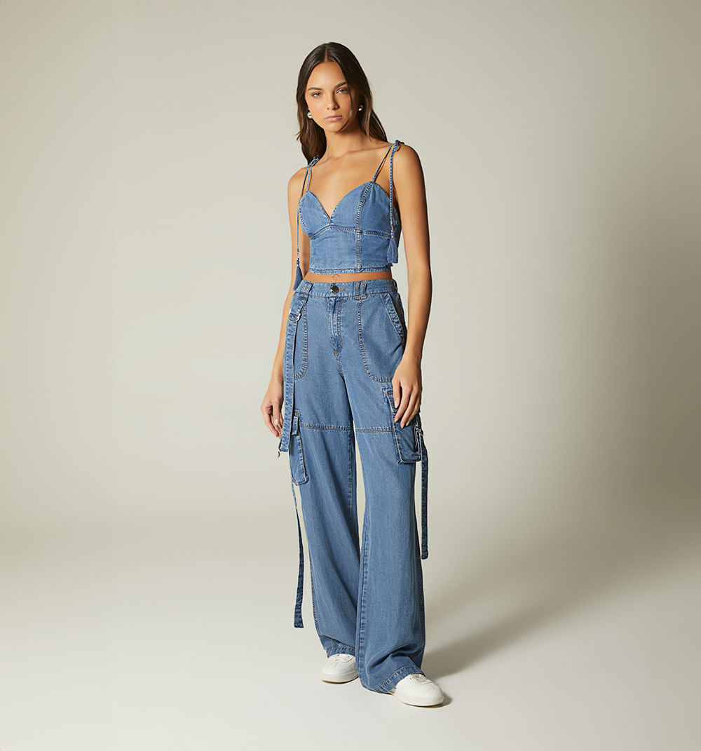 Crop Top De Tiras Borla Para Mujer