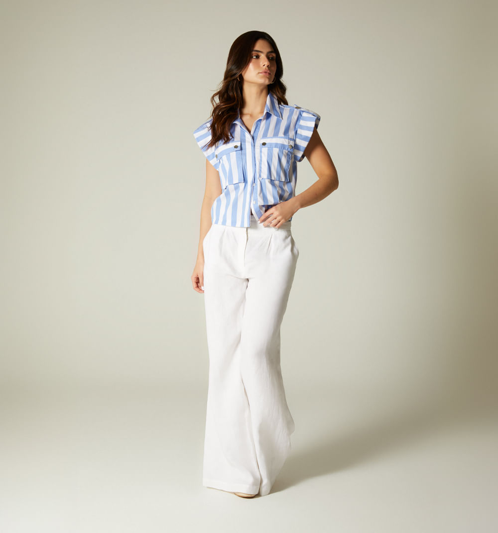 -Blusa Boxy Manga Corta Con Bolsillos En