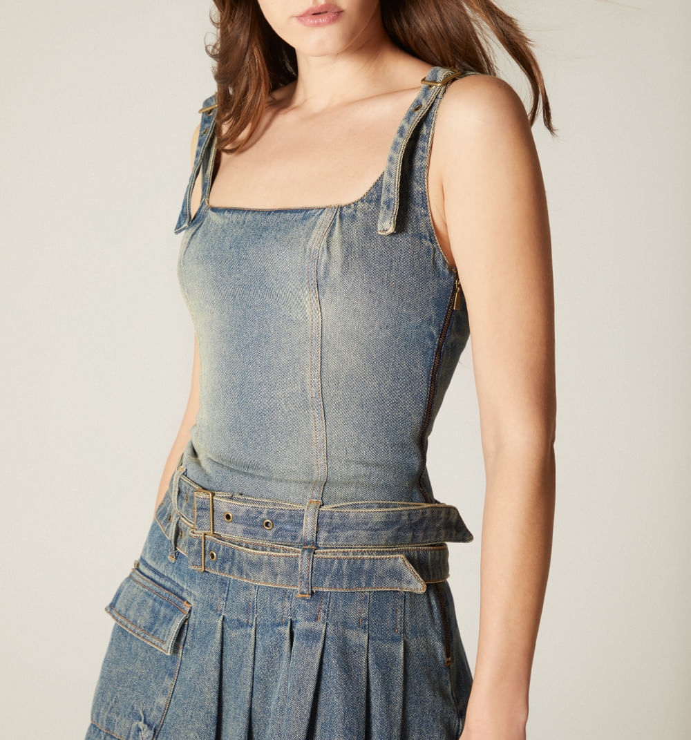 Vestido Tira Con Hebillas Y Ojaletes Fal