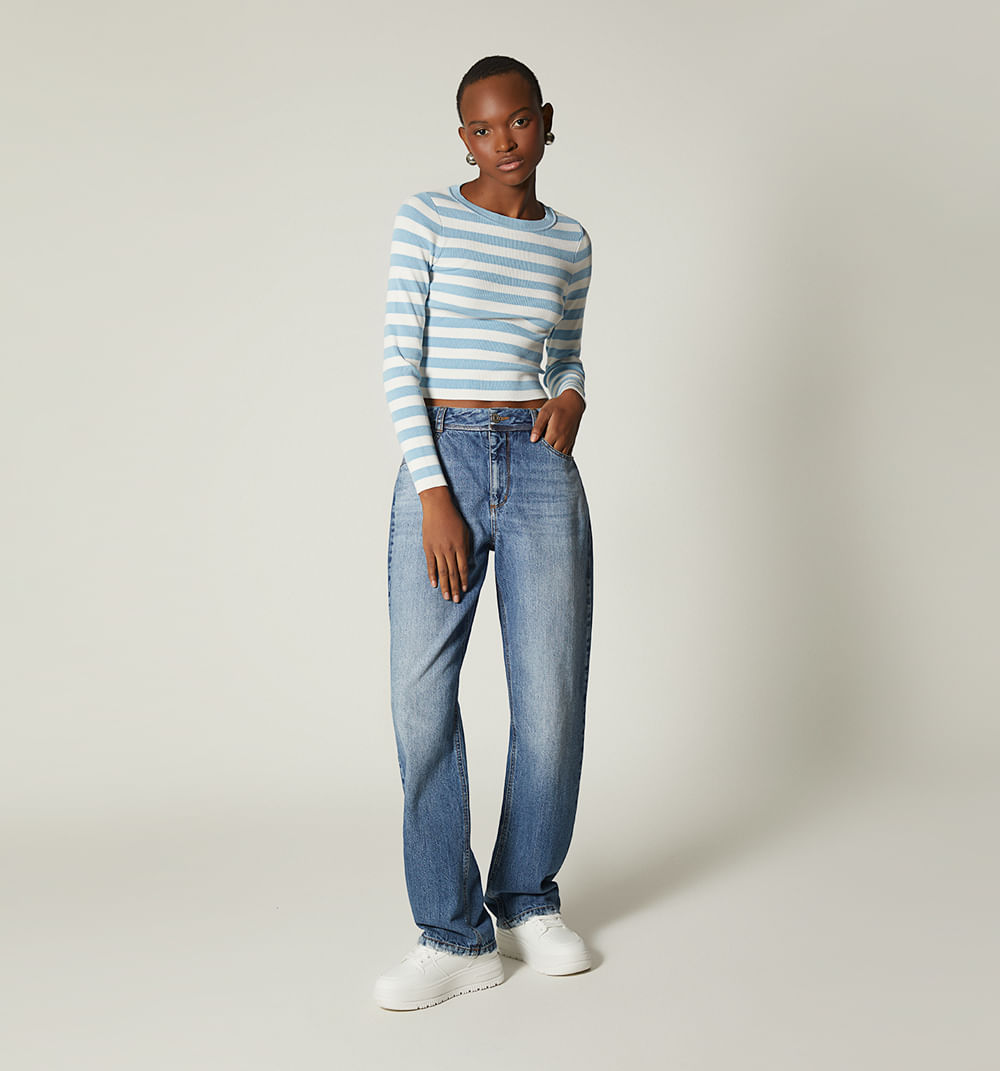 Blusa Manga Larga Tejida En Rayas