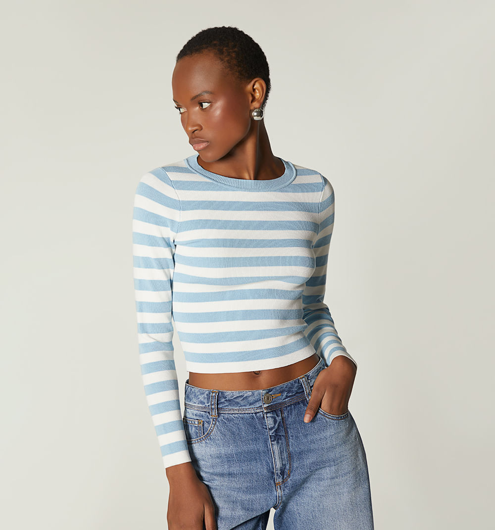 Blusa Manga Larga Tejida En Rayas