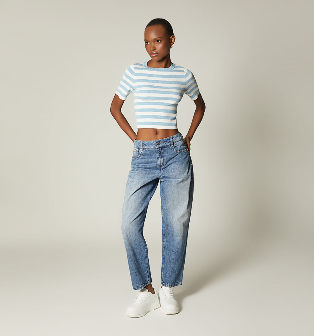 Blusa Manga Corta Tejida En Rayas