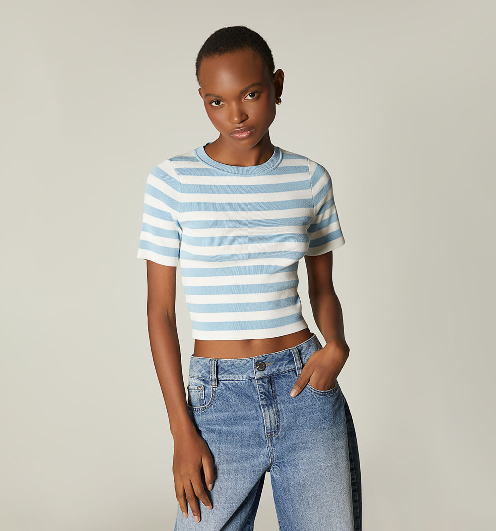 Blusa Manga Corta Tejida En Rayas