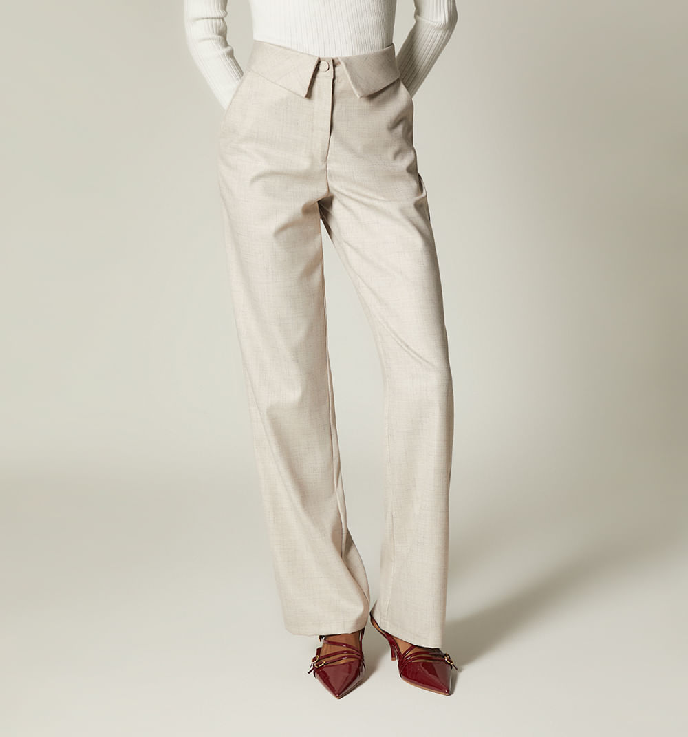 Pantalon Tiro Alto Con  Pretina Combinad