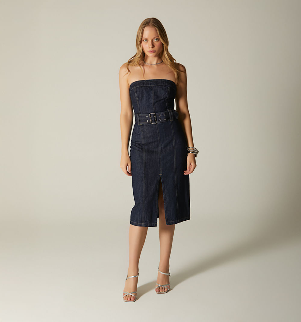 Vestido Corto Estraple, Con Cinturon
