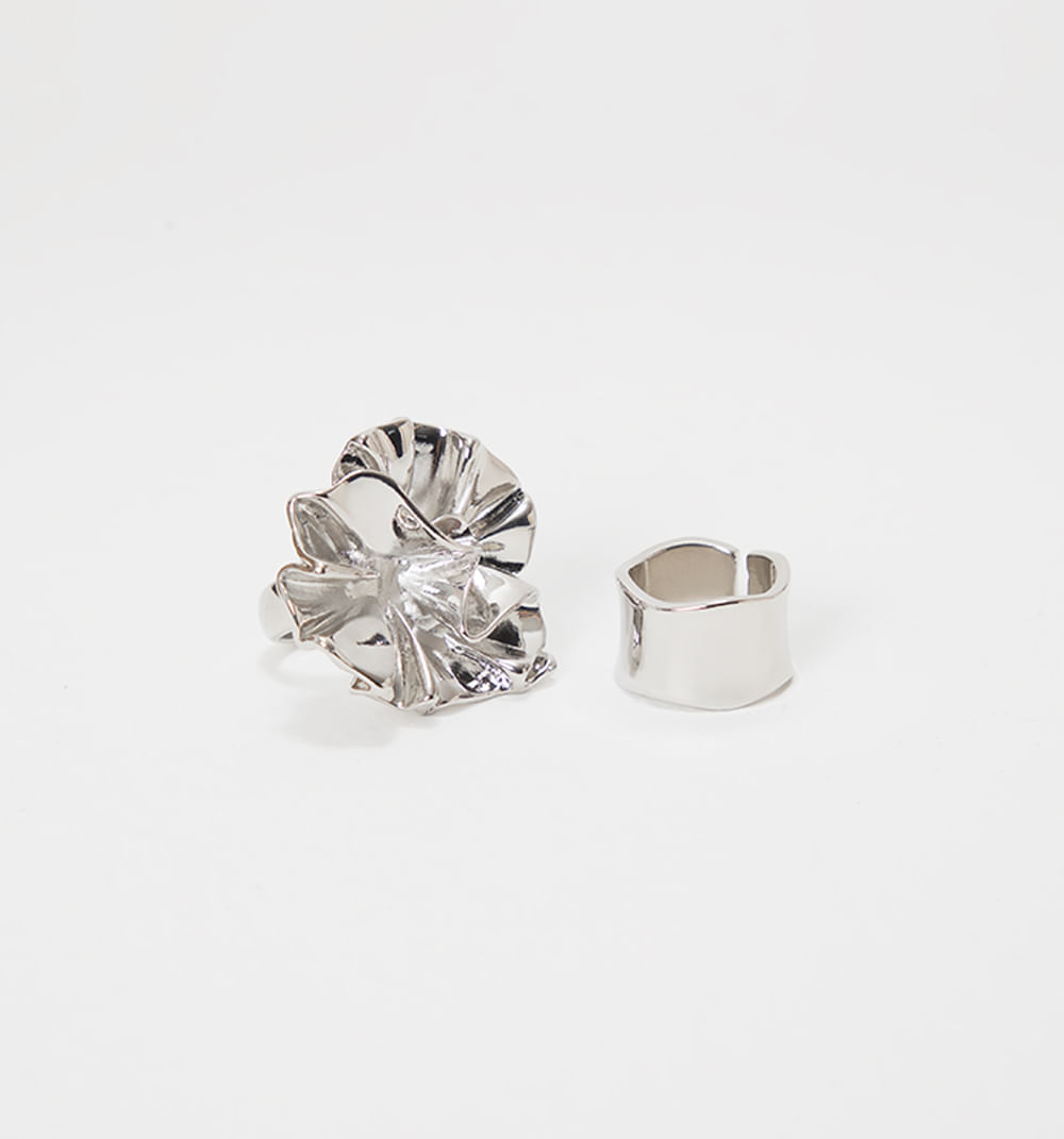 Anillo Maxi Flor Y Argolla Set X2