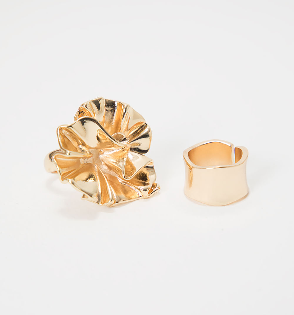 Anillo Maxi Flor Y Argolla Set X2