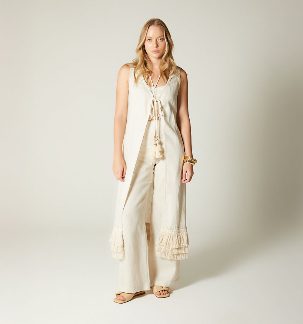 Pantalon Tiro Super Alto Con Detalle En