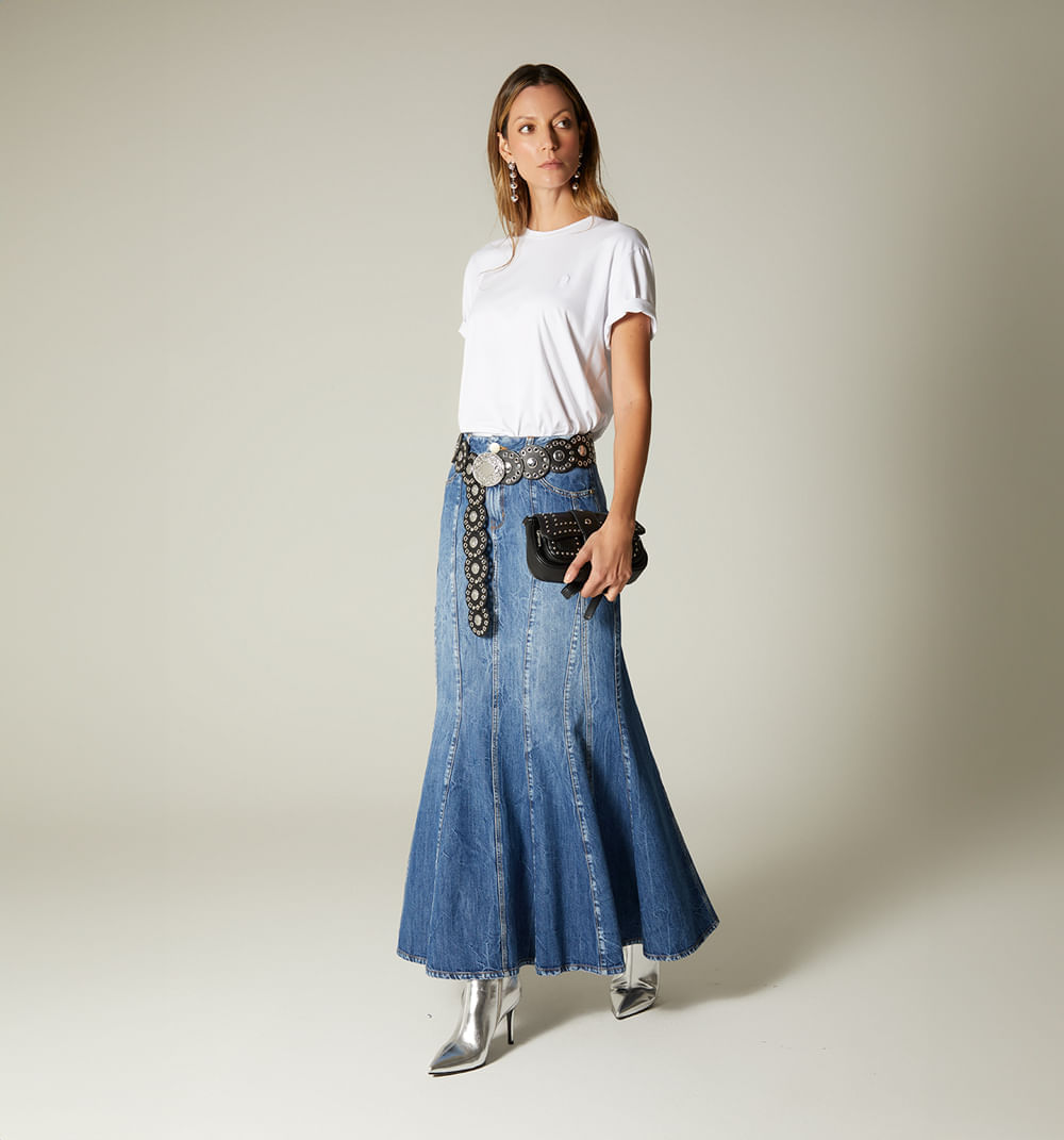 Falda Larga Cortes Verticales En Nesgas