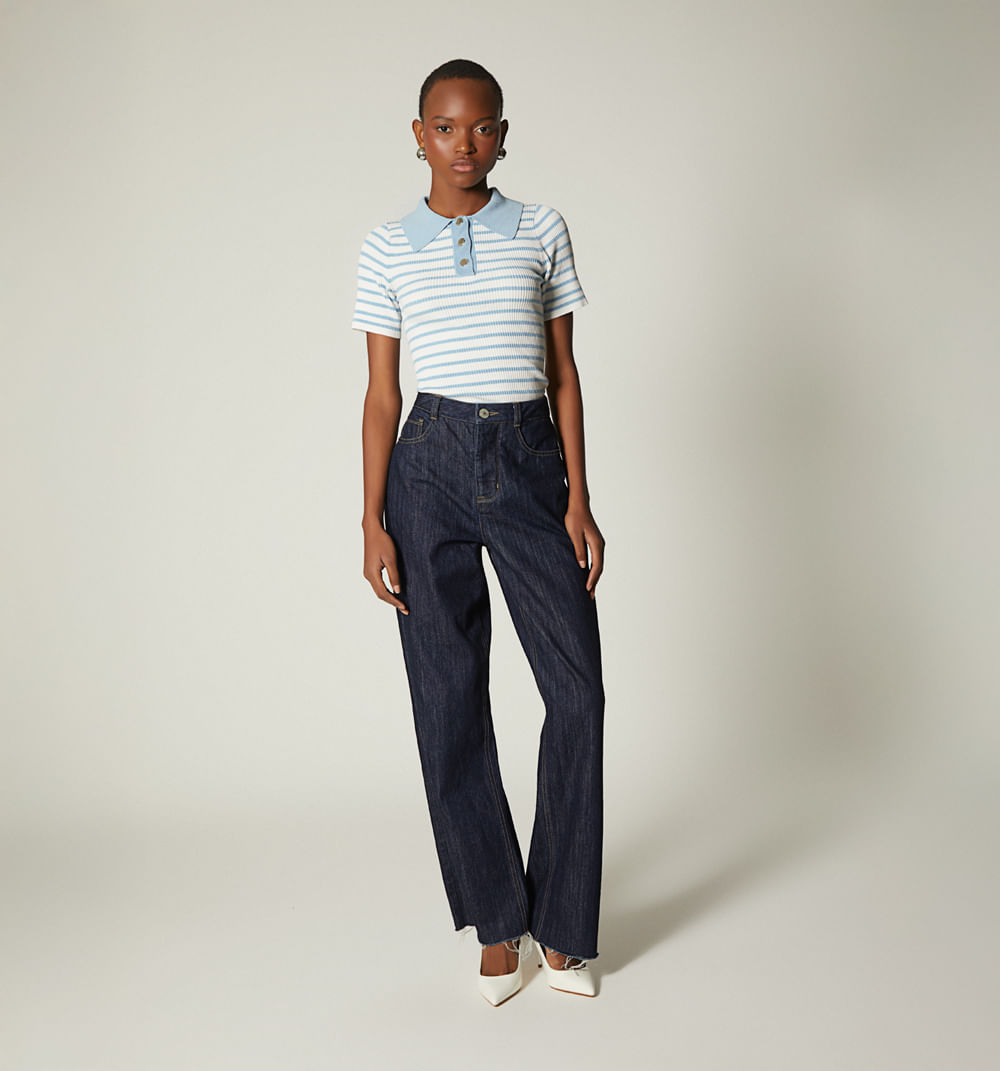 Blusa Tipo Polo Con Vivos En Manga Y Cue