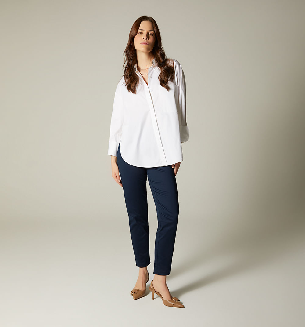Pantalon Chino Tiro Alto Con Detalle En