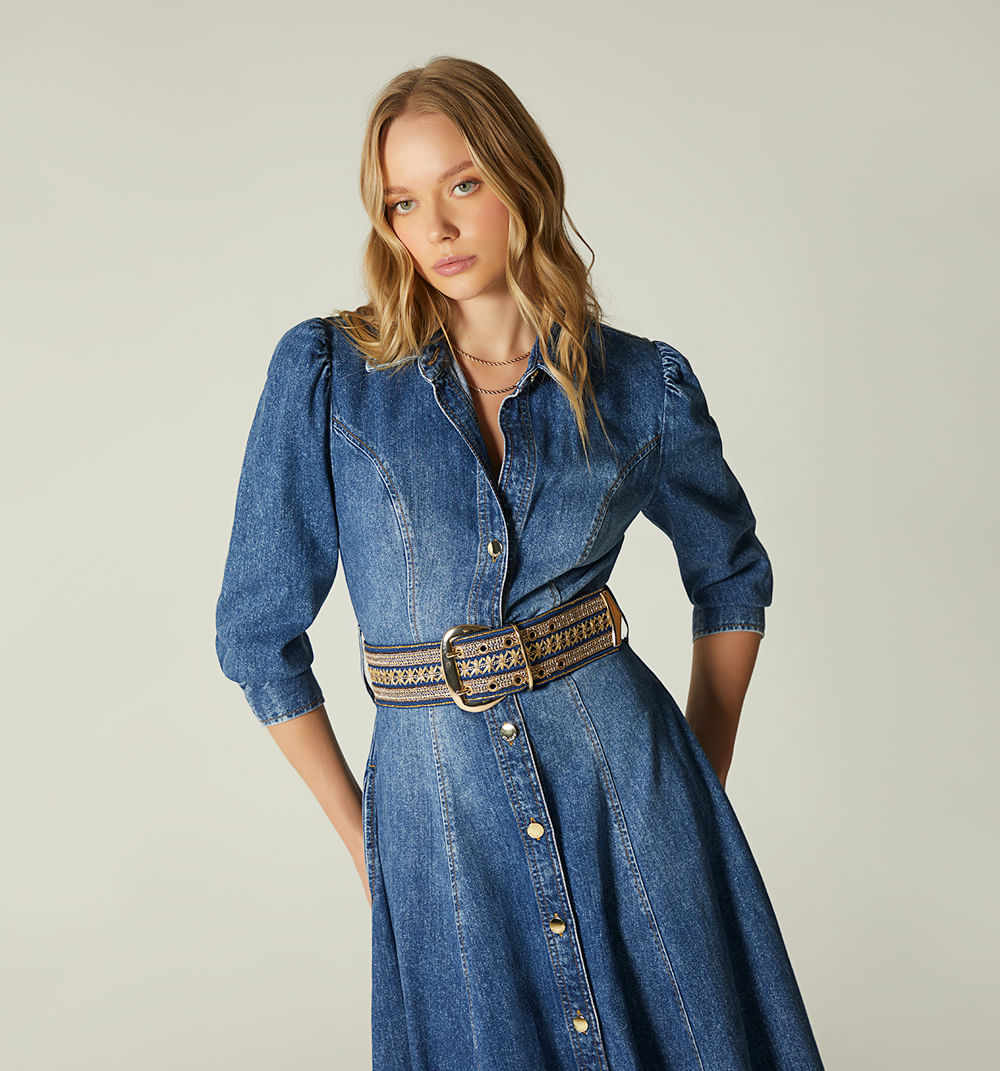 Vestido Midi Nesgas Manga 3/4 Para Mujer