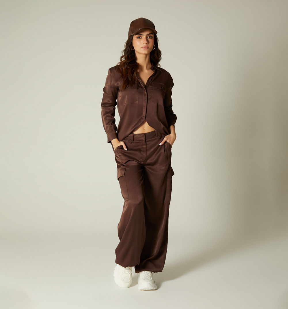 Blusa Camisera Manga Larga Con Bolsillos