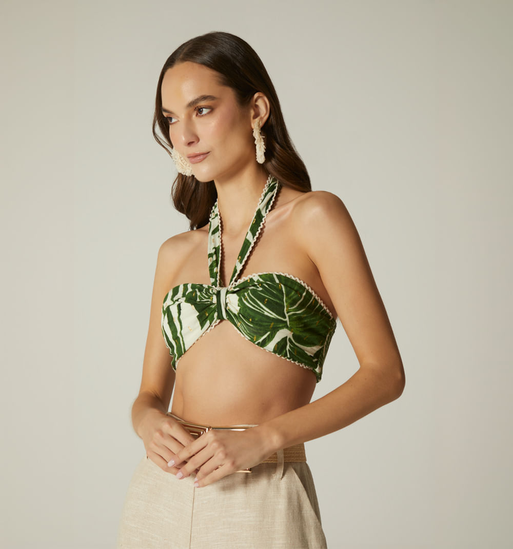 Blusa Crop Copas Tira Al Cuello