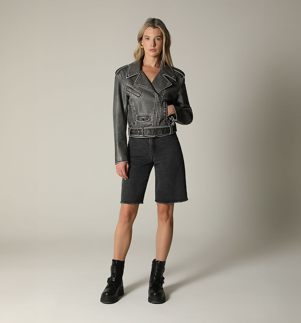 Chamarra Biker Con Cinturon