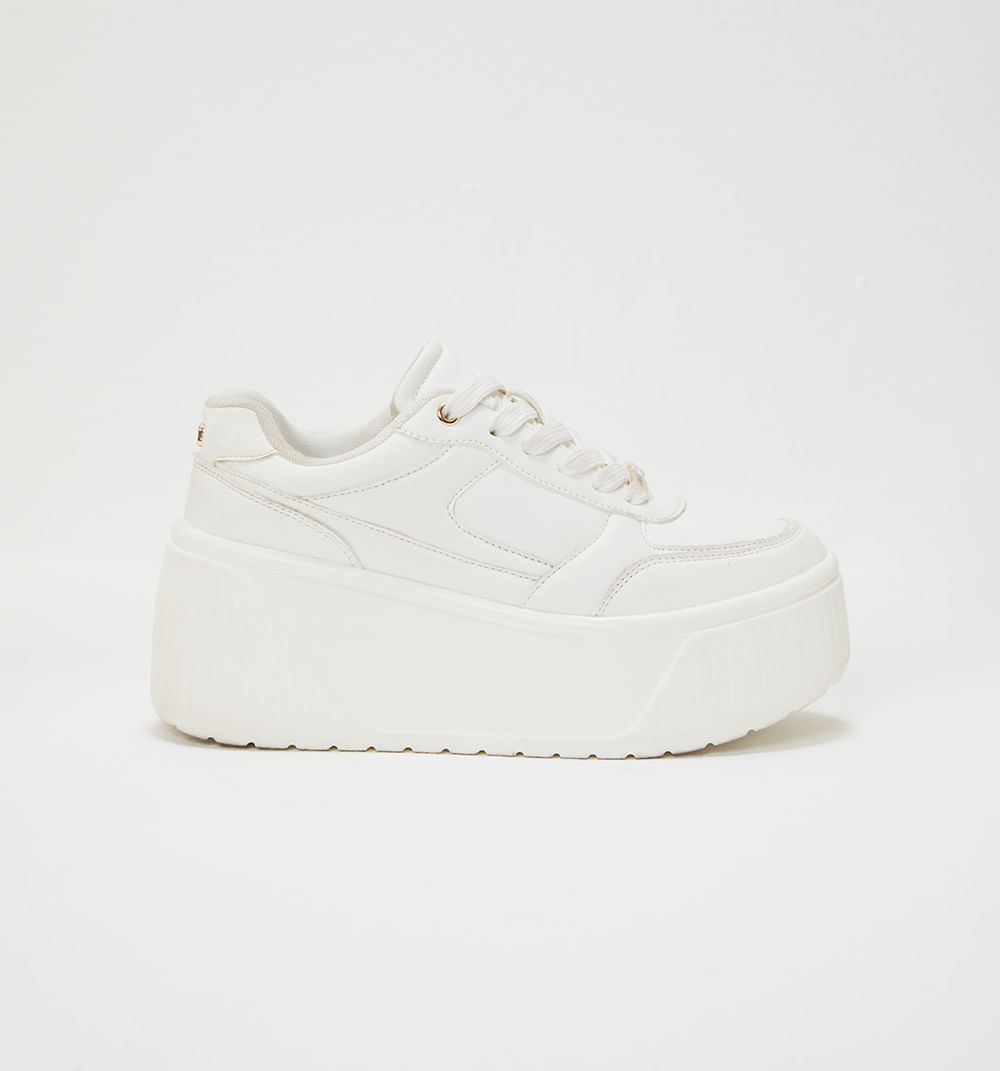 Tenis Pataforma Blanco Con Cortes A Tono