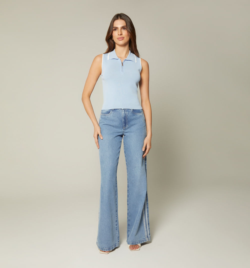 Blusa Sisa Tejida Con Vivos Blancos En C