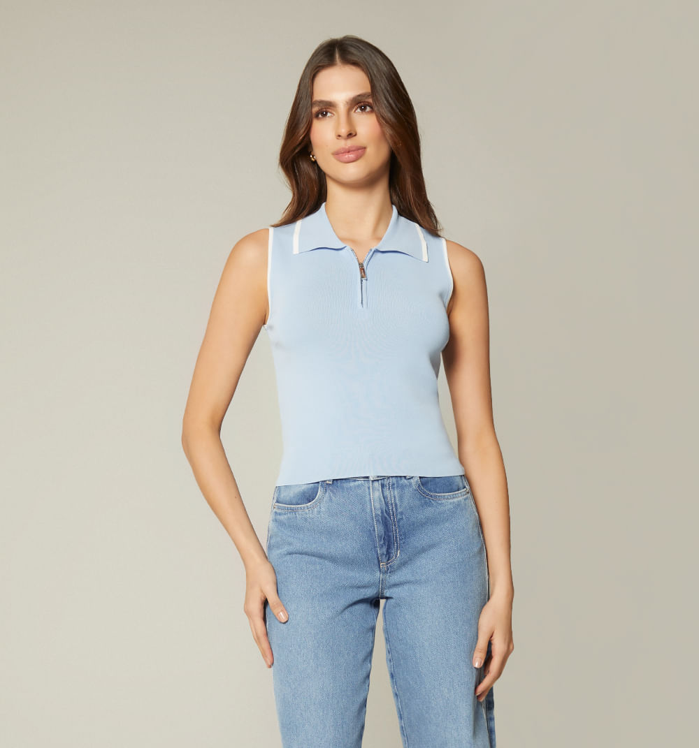 Blusa Sisa Tejida Con Vivos Blancos En C