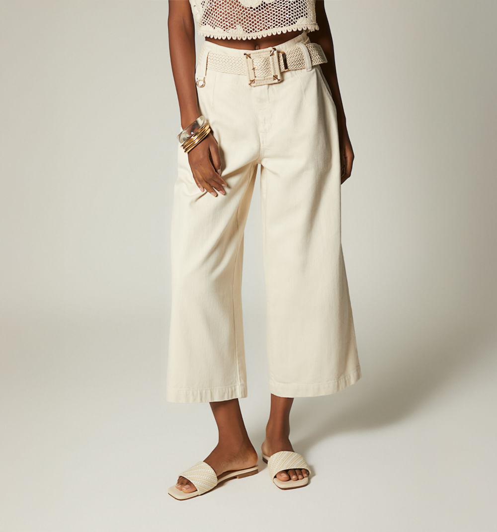 Jean Culotte Tiro Alto Con Cinturon Para