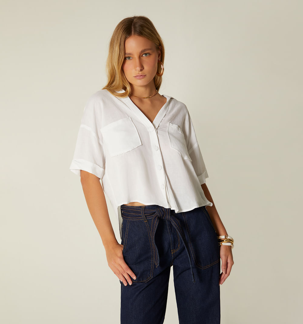 Blusa Manga Corta Y Bolsillos