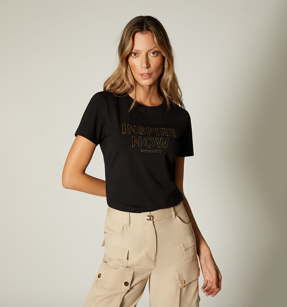 Camiseta  Hot Fix Manga Corta Para Mujer