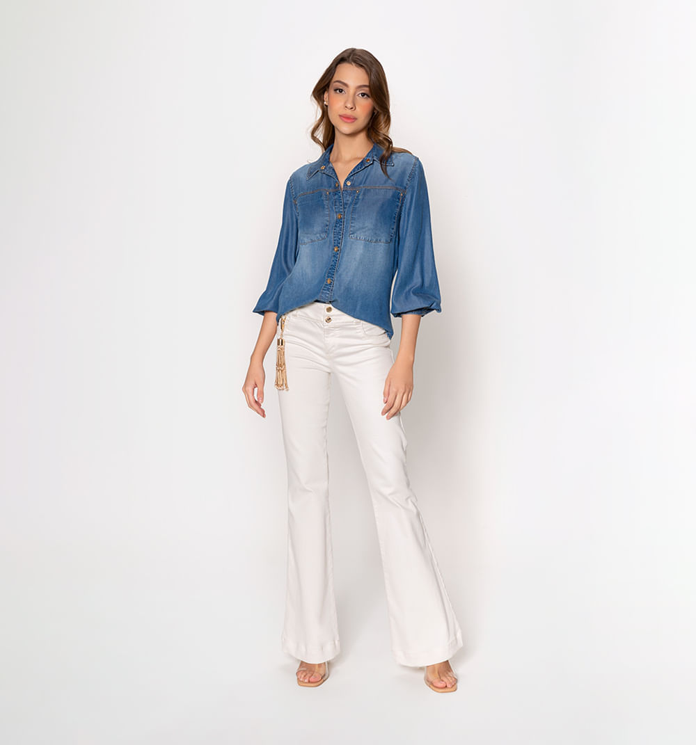 Blusa Camisera Basica, Bolsillos Grandes