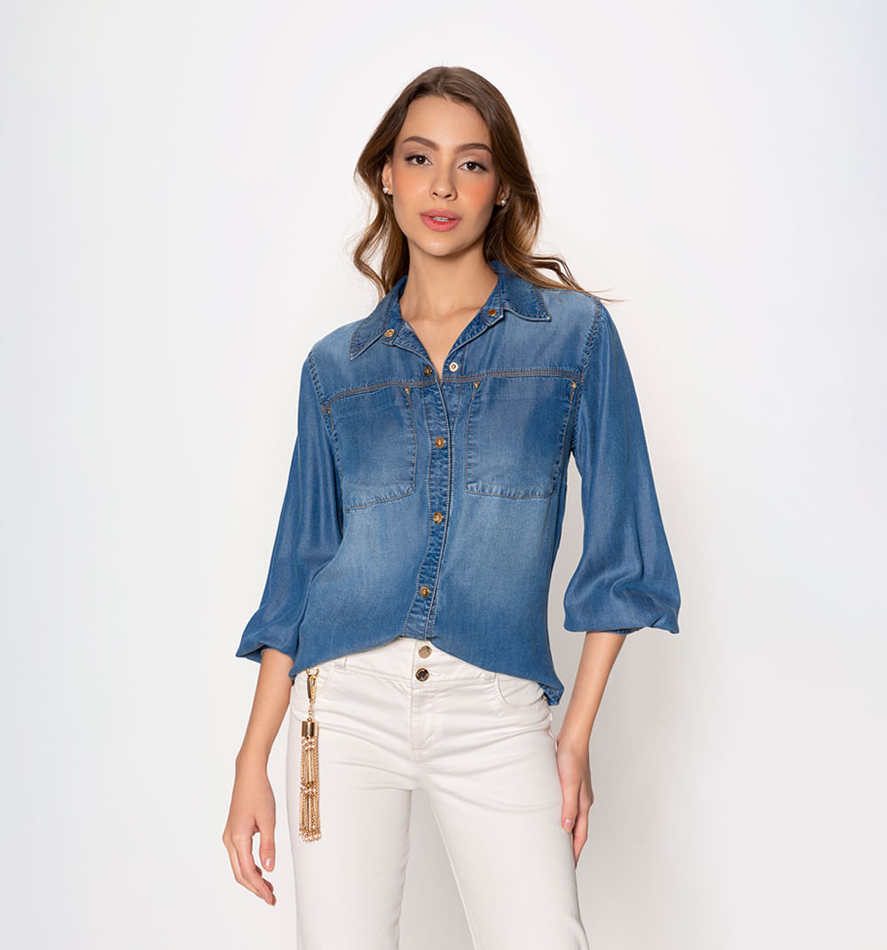 Blusa Camisera Basica, Bolsillos Grandes