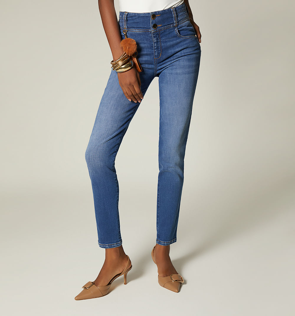 Jean Skinny Tiro Alto Con Borla