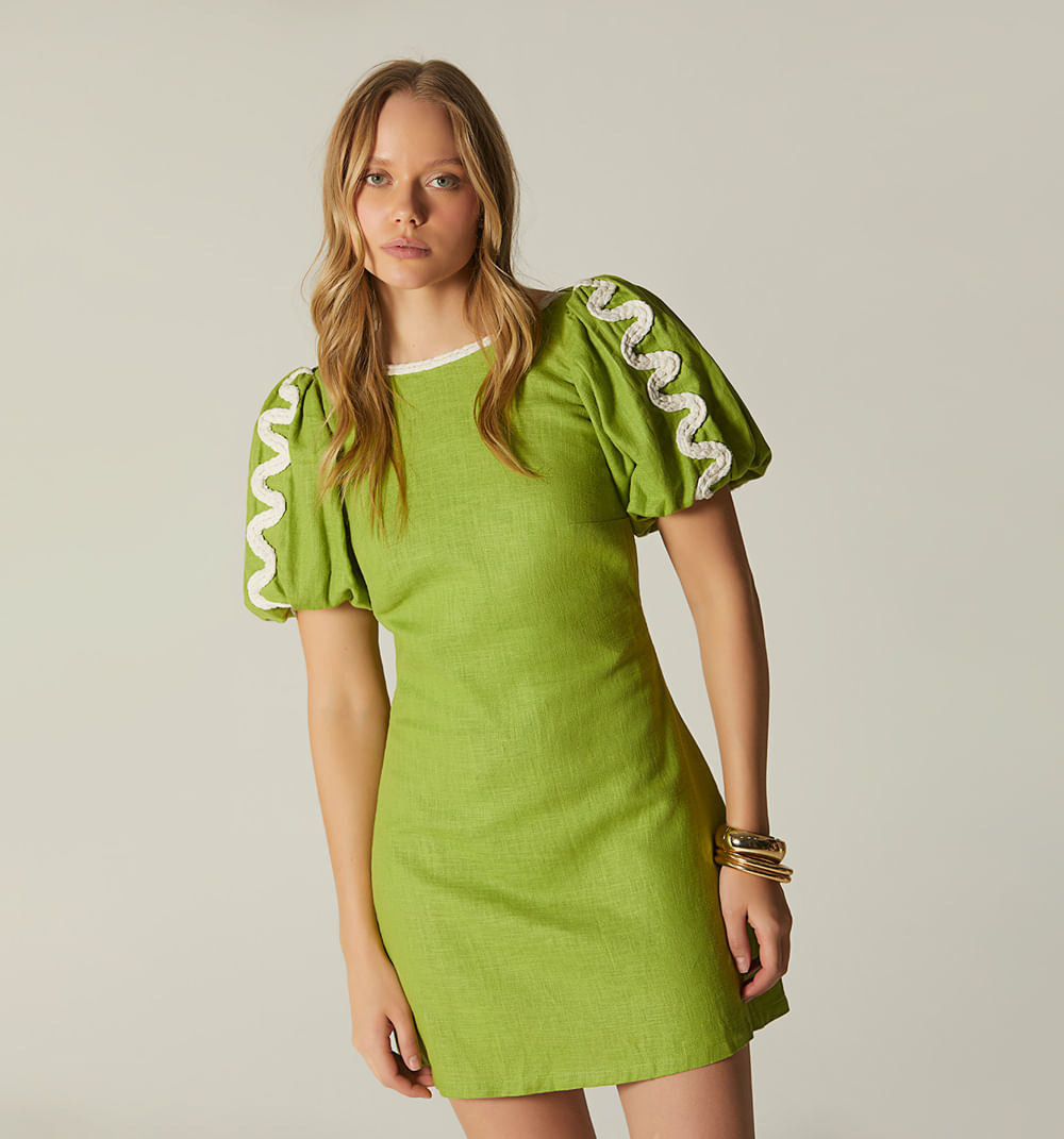 Vestido Manga Corta Con Cordon Trenzado