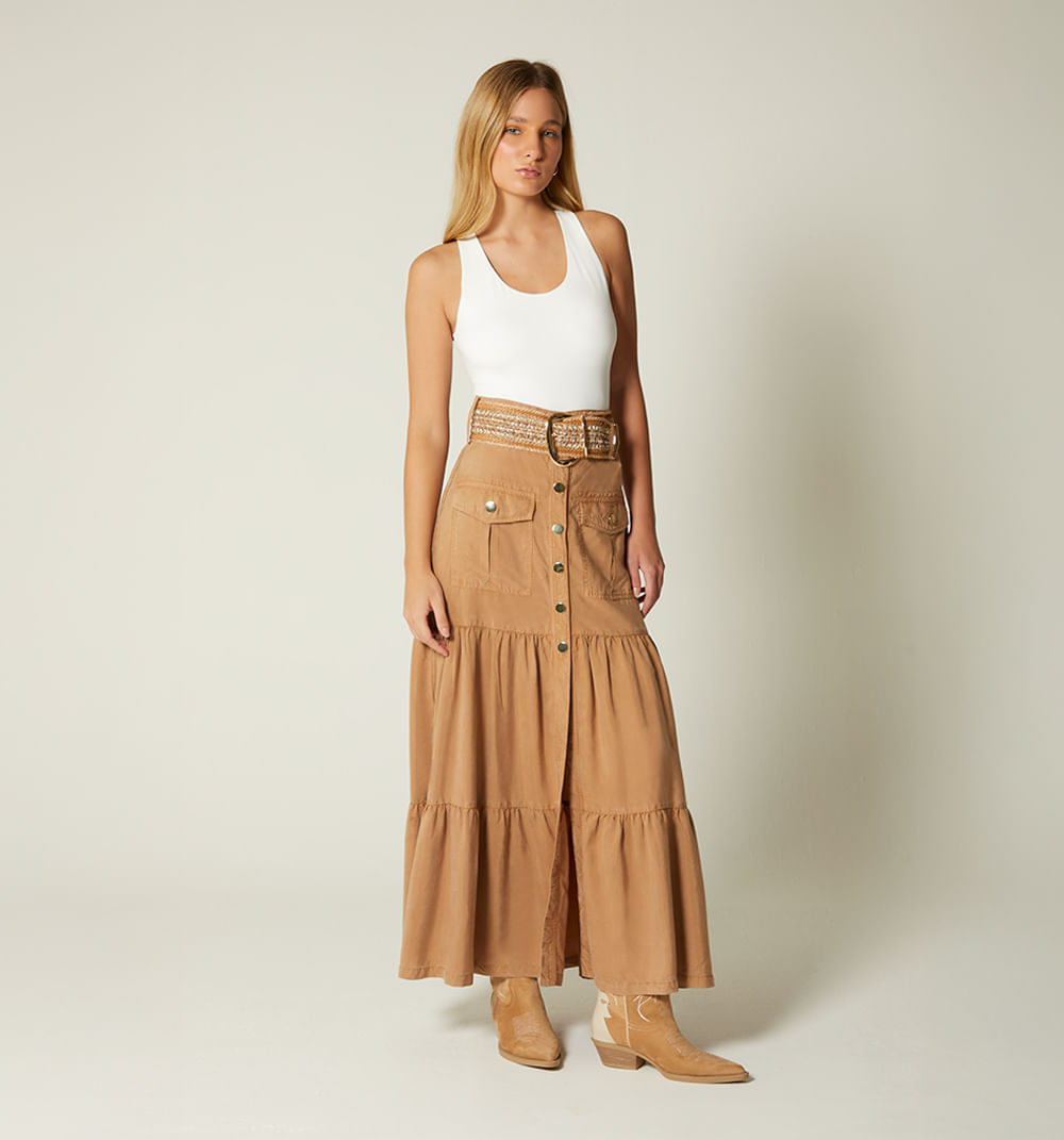 Falda Larga Correa Color Para Mujer