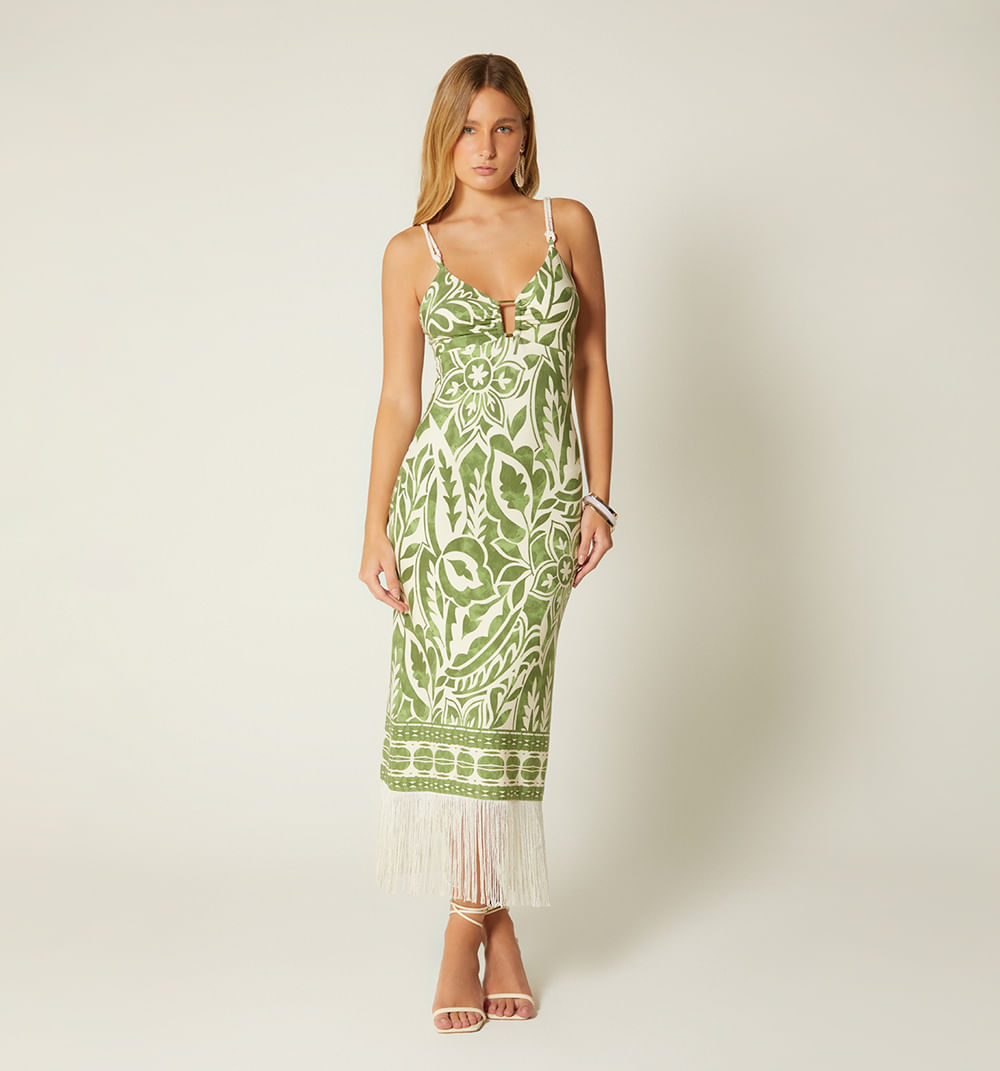Vestido Largo Con Flecos
