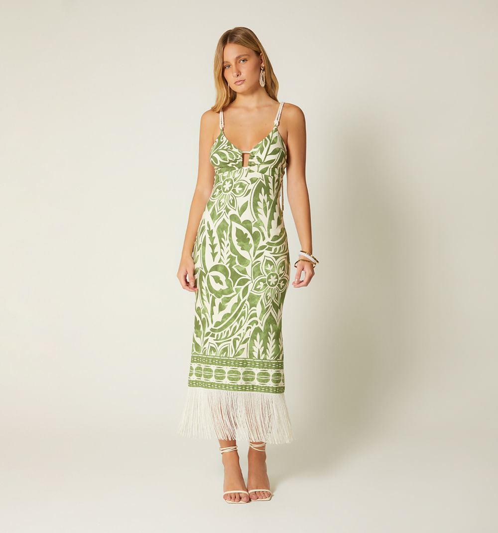 Vestido Largo Con Flecos