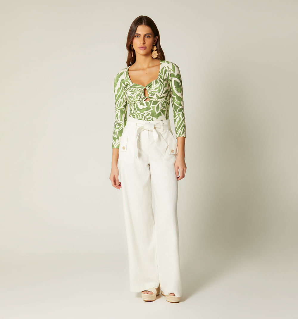 Pantalon Tiro Alto Con Cinturon