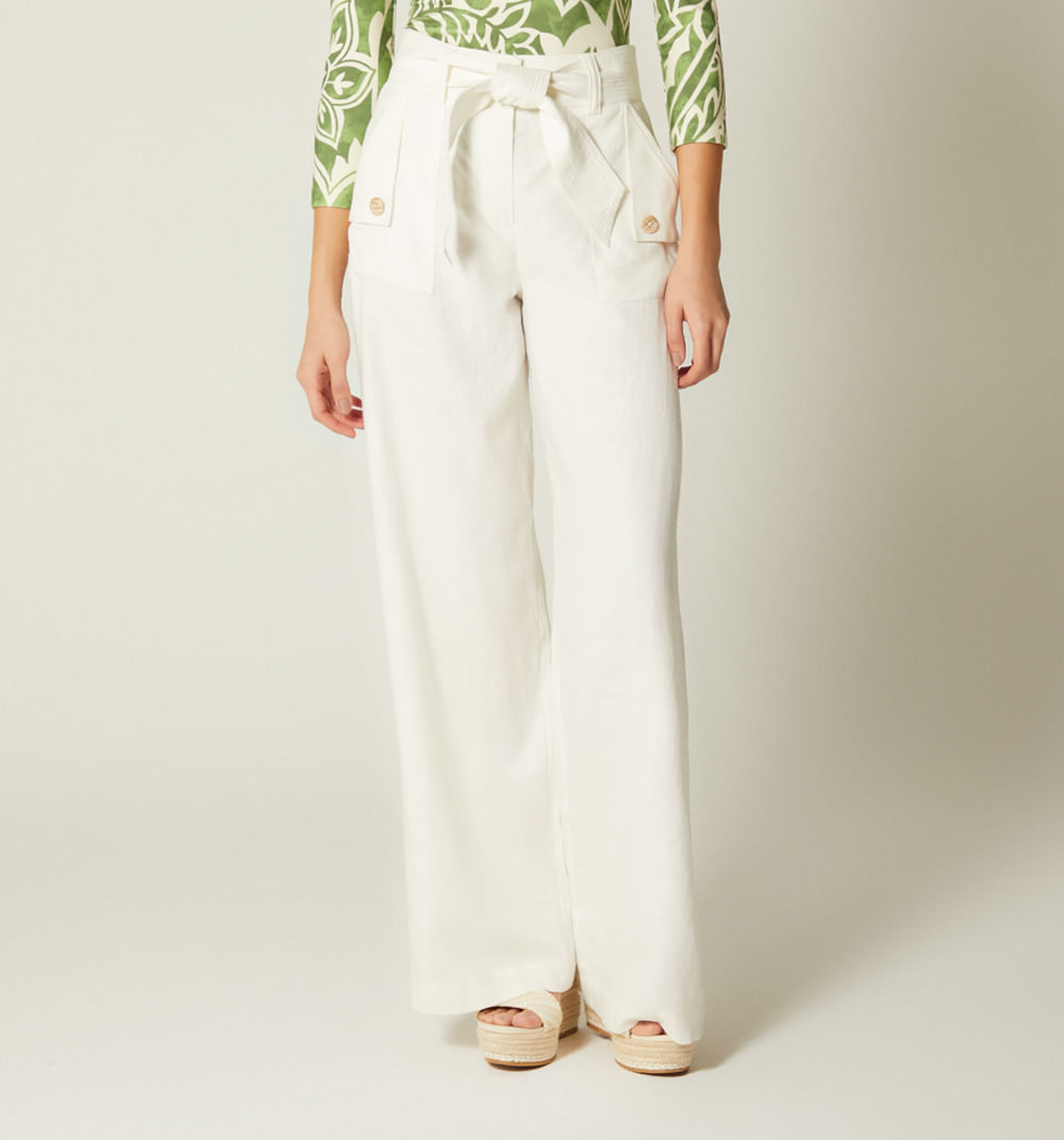 Pantalon Tiro Alto Con Cinturon