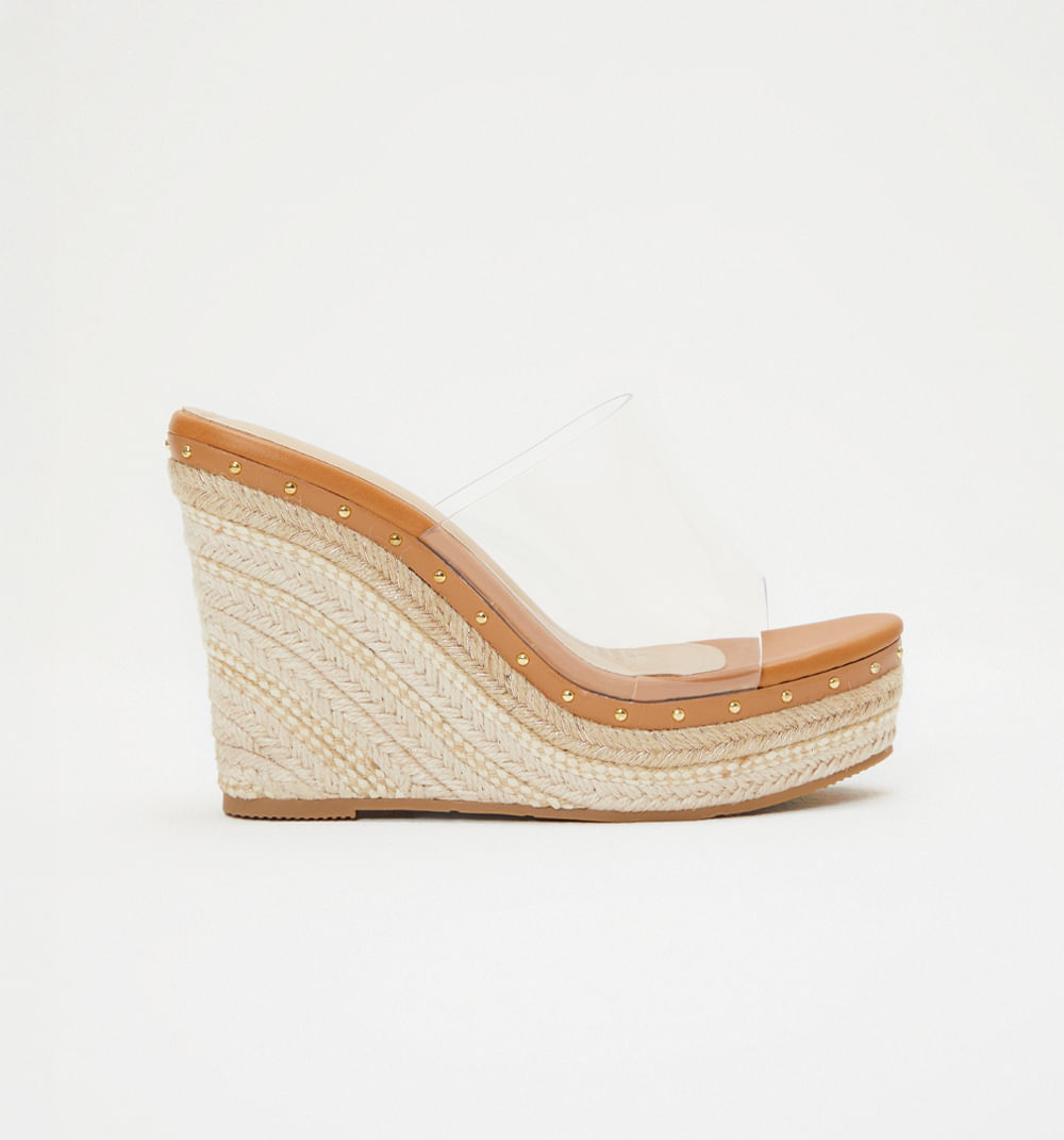 Sandalia Plataforma Con Vinilo Y Yute